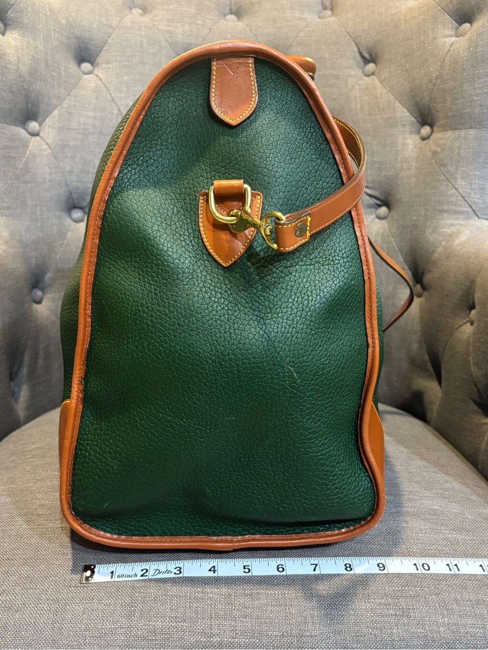 Rare Vintage Dooney & Bourke Fir Green and Tan Leather Weekender - Picture 4 of 13